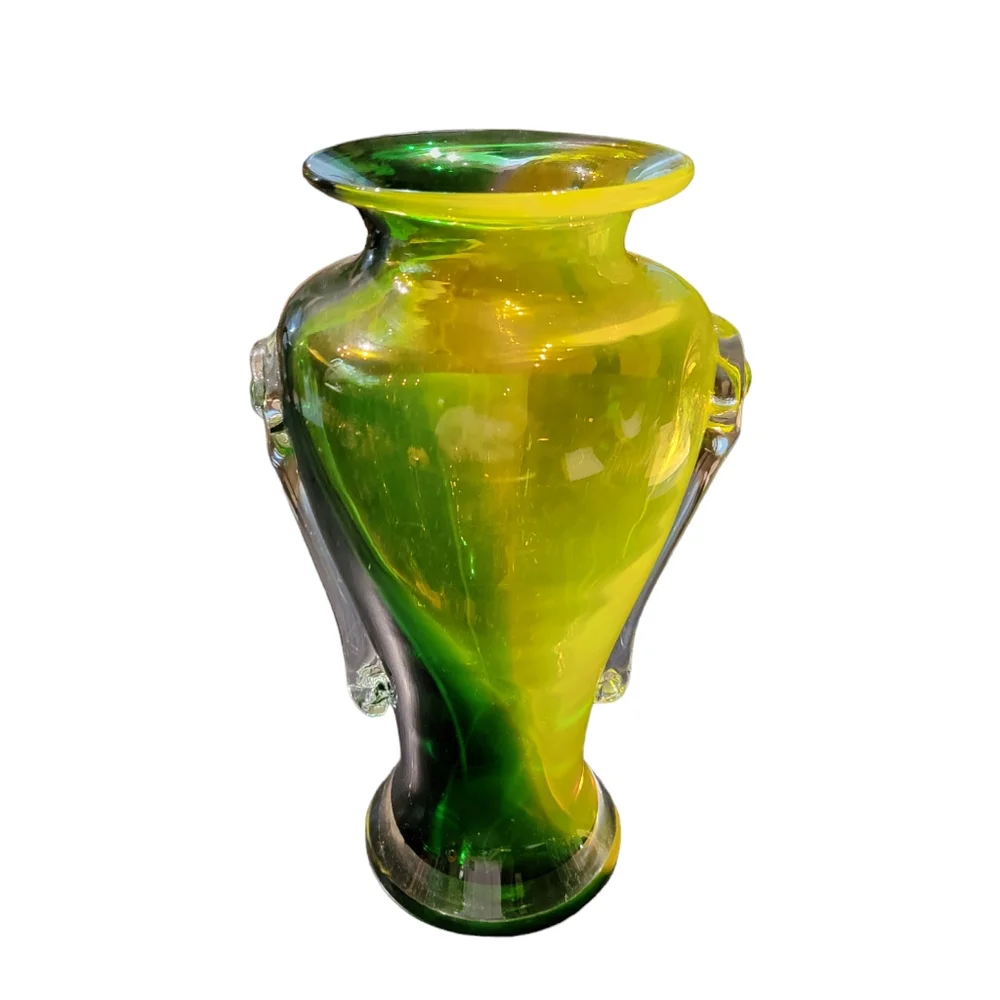 Art Glass Vase Urn Shape Applied Handles